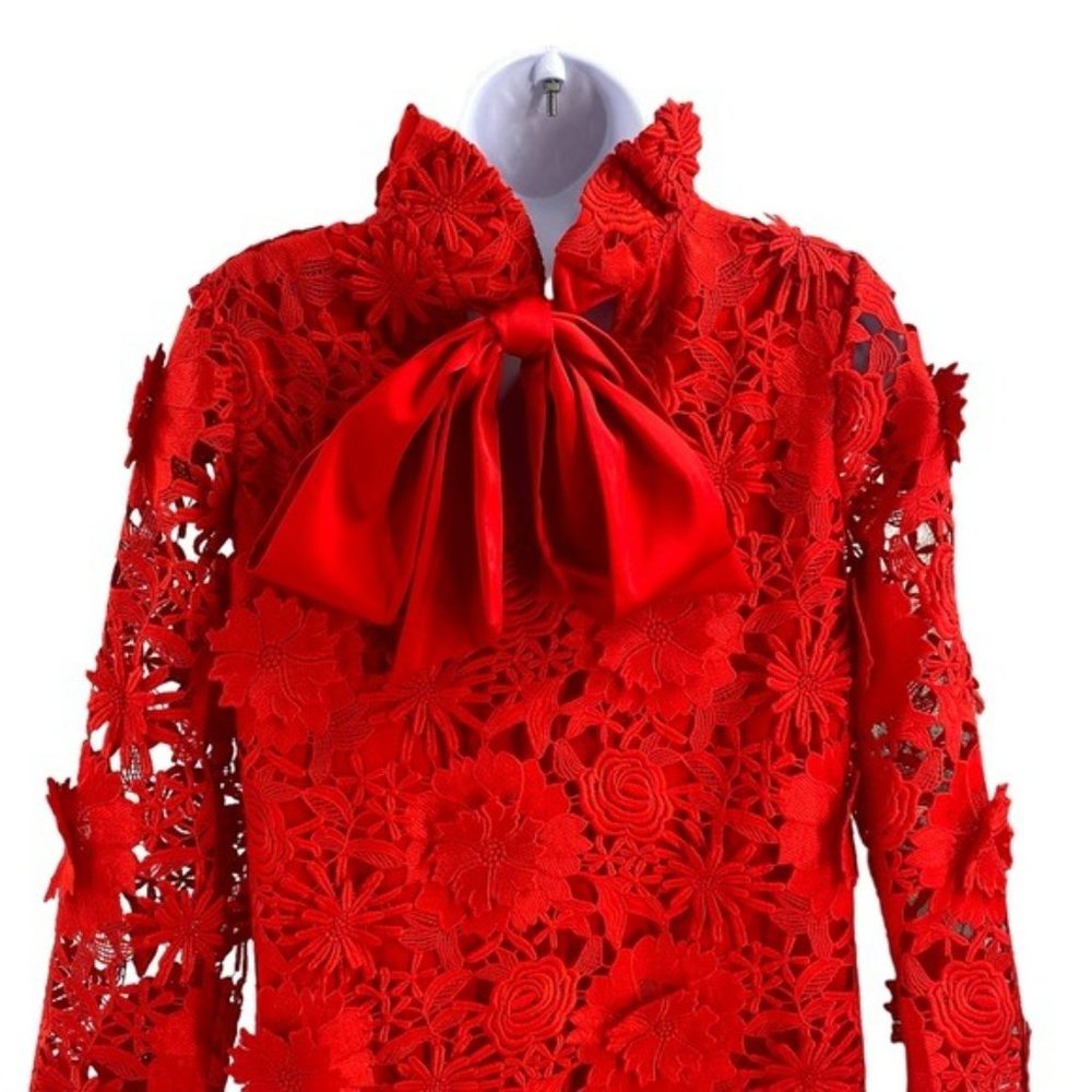 Tuckernuck | NEW Red Guipure Lace Daphne Three-quarter Sleeve Mini Dress Size L - Picture 9 of 12